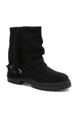 Ottilie Black Fringed Suedette Ankle Boots