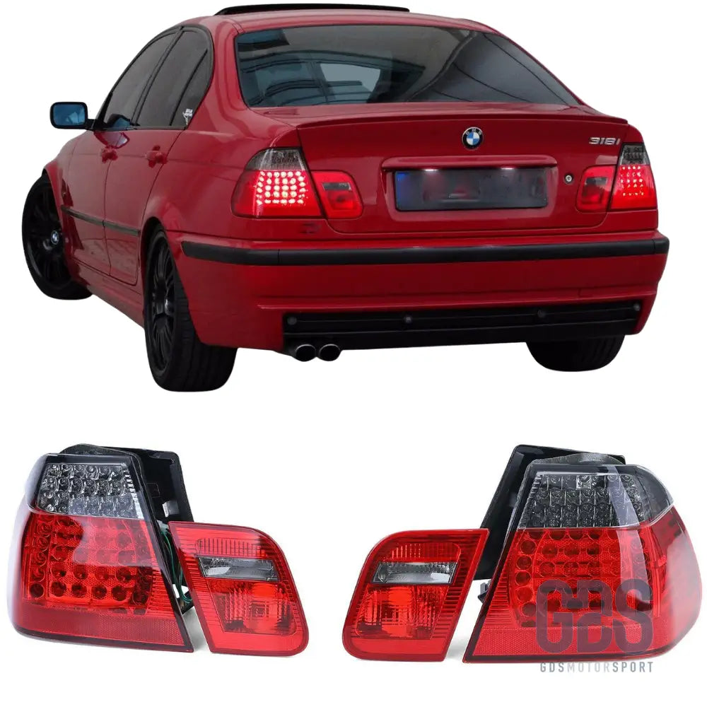 Feux arrière full led rouge fumé noir pour bmw série 3 e46 berline 1998 à 2005 - arriere