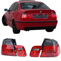 Feux arrière full led rouge fumé noir pour bmw série 3 e46 berline 1998 à 2005 - arriere