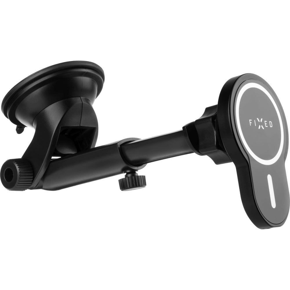 Magnetische Autohalterung mit Qi-Ladefunktion Fixed MagClick XL, Schwarz, für iPhone mit MagSafe, Aluminium und Acrylglas Design.