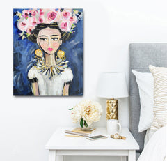 Woman Portrait PRINT on Paper or Canvas "Frida Doll Face"