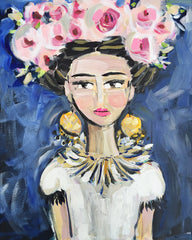 Woman Portrait PRINT on Paper or Canvas "Frida Doll Face"