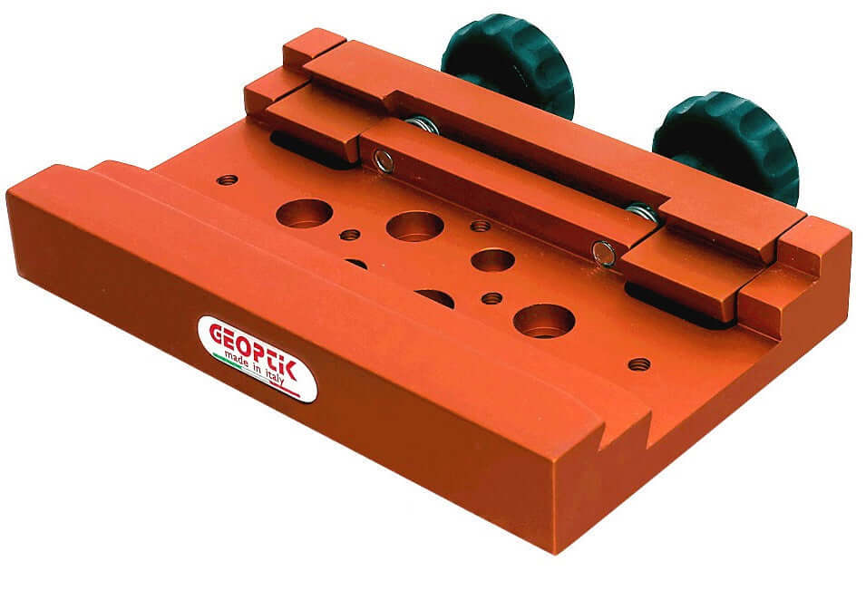 Morsetto universale Geoptik arancione 170mm, per montatura Skywatcher e Losmandy con fissaggio slitte Losmandy e Vixen/GP