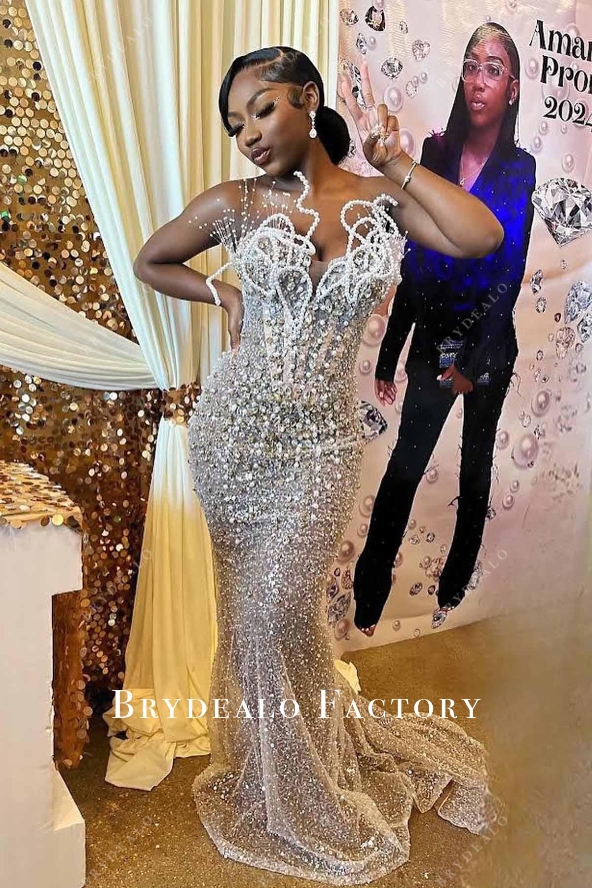 glitter beaded mermaid prom dress