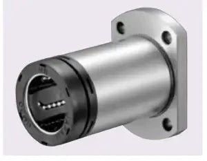 GMT25WUU NB 25mm Two Side Cut Double Wide Flange Motion Linear Bearing with metal flange, front view, for stable mechanical alignment