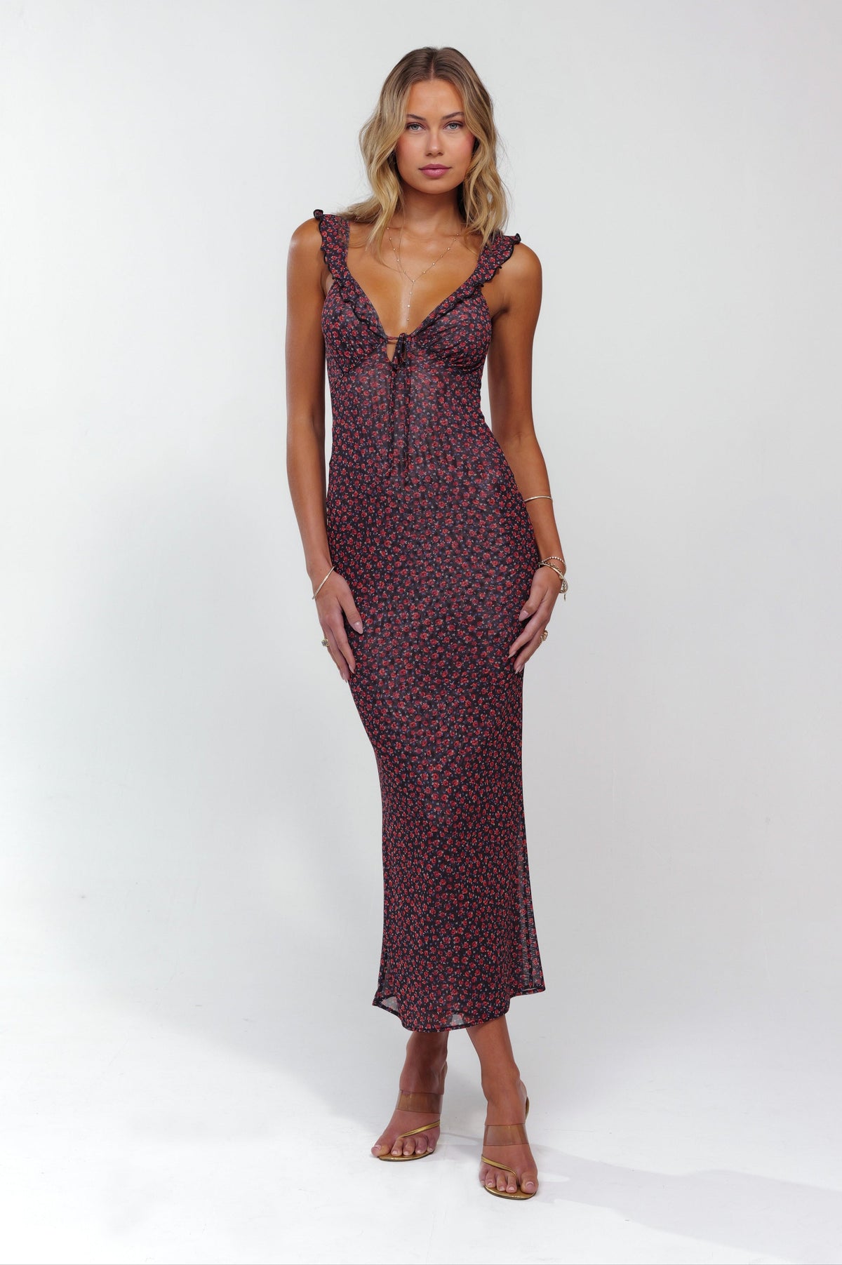 This is an image of Goldie Dress in Besos - RESA featuring a model wearing the dress