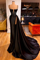 Gorgeous Black Spaghett-Straps Prom Dress With Slit-Ballbella