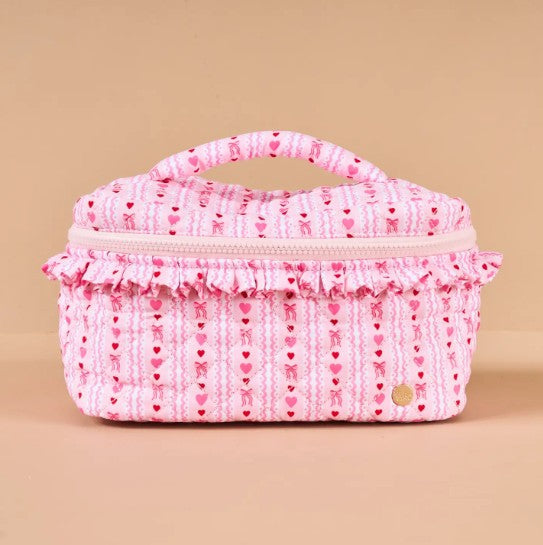 Pink Hearts and Bows Glam & Go Quilted Cosmetic Bag