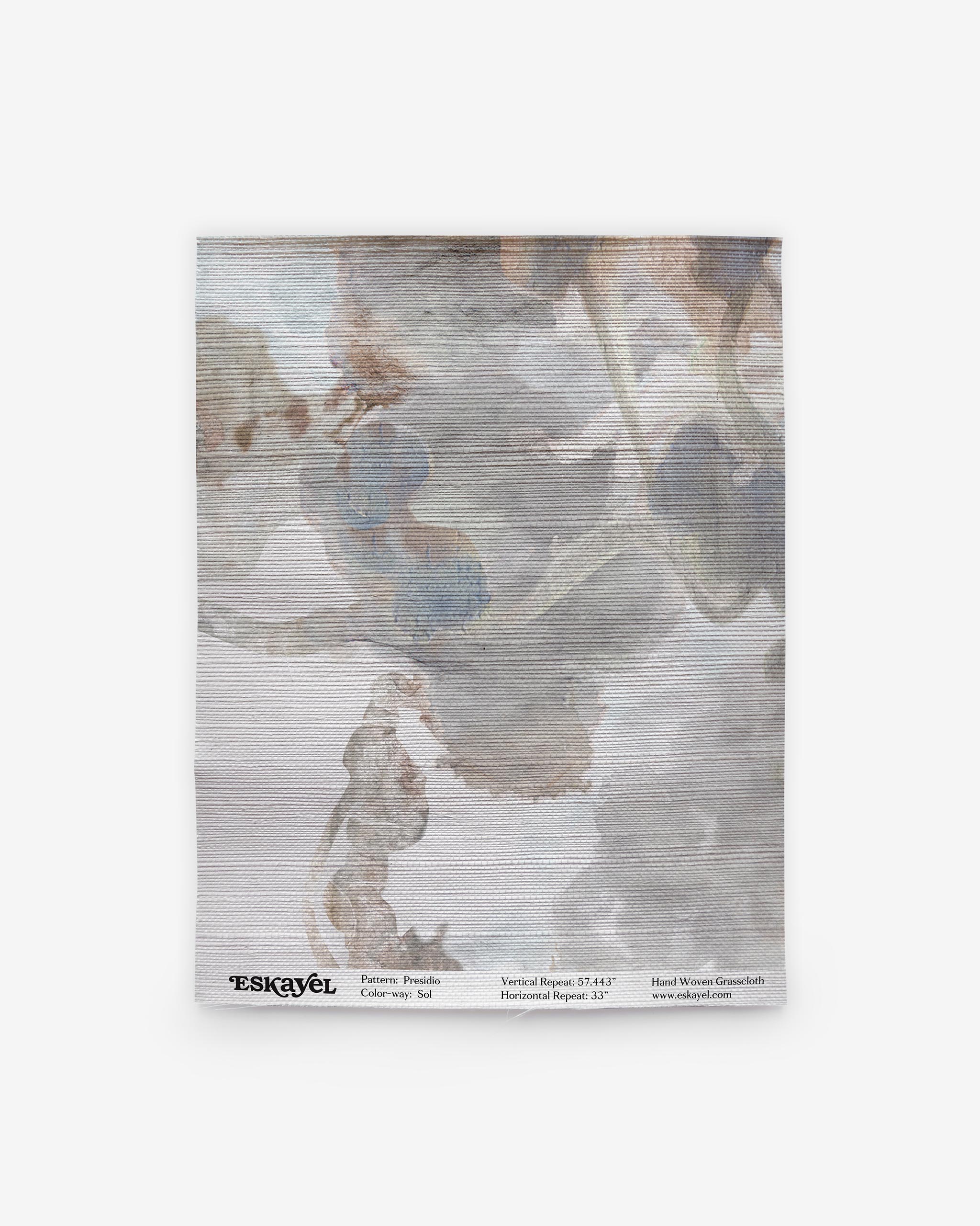 An image of a watercolor painting on wallpaper featuring the Presidio Grasscloth Solon wallpaper