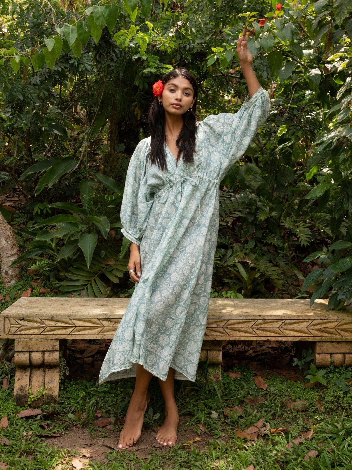 romantic indian block printed midi dress