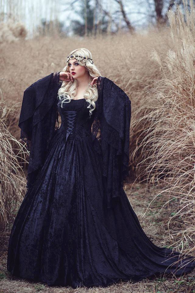 Gothic Black Gwendolyn Velvet and Lace Gown