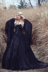 Gothic Black Gwendolyn Velvet and Lace Gown