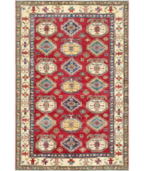 Hand Knotted Kazak Wool Rug 5' 5" X 7' 11" 5' 5" X 7' 11" (165 X 241) / Red / Ivory