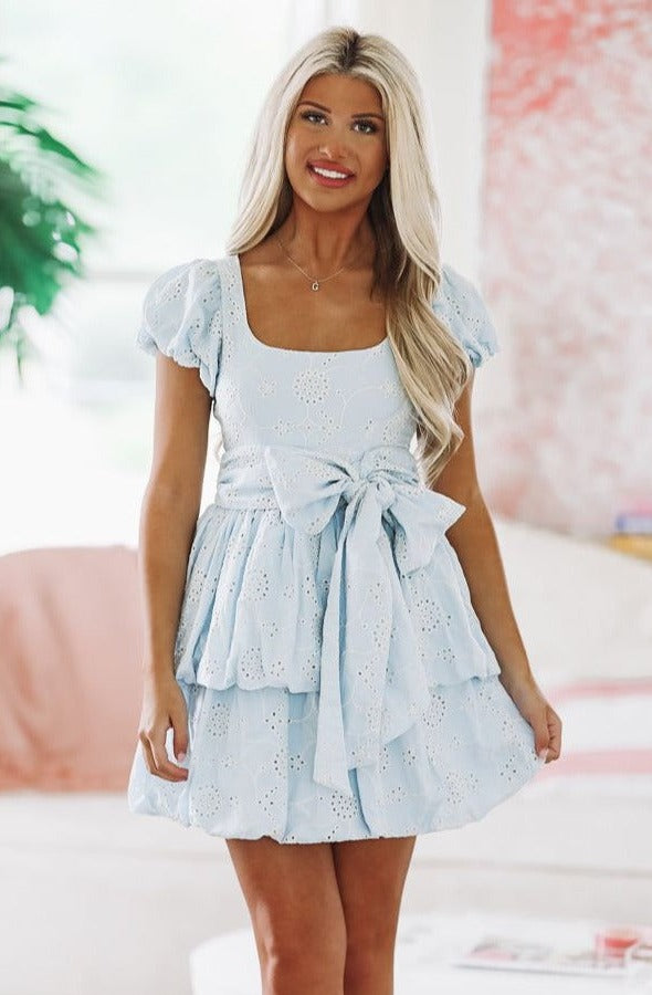 Eyelet In the Garden Mini Dress - Light Blue-HAZEL & OLIVE-Small-