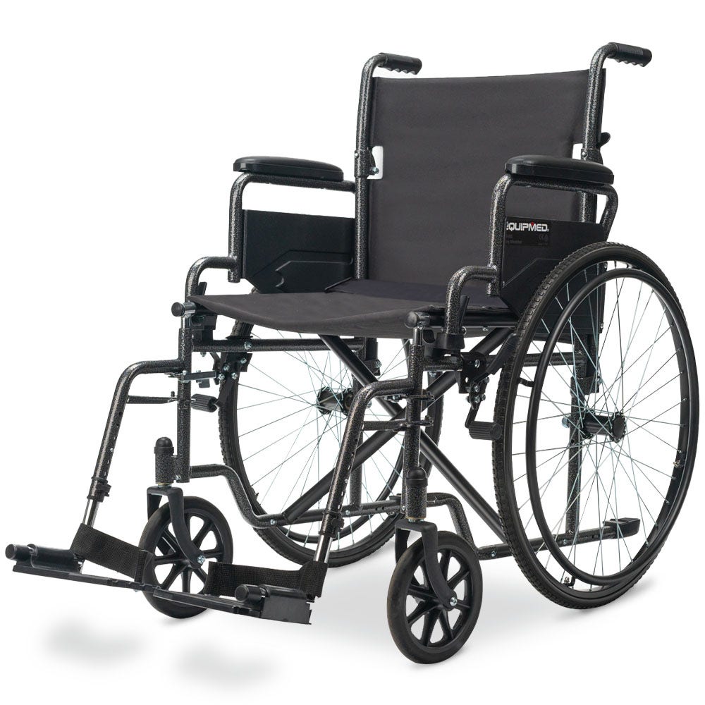 Comfortline 24" 136kg Capacity XL-Wide Quick-Folding Wheelchair - Dark Grey Hammertone