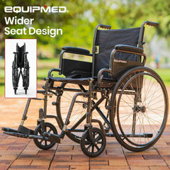 Comfortline 24" 136kg Capacity XL-Wide Quick-Folding Wheelchair - Dark Grey Hammertone