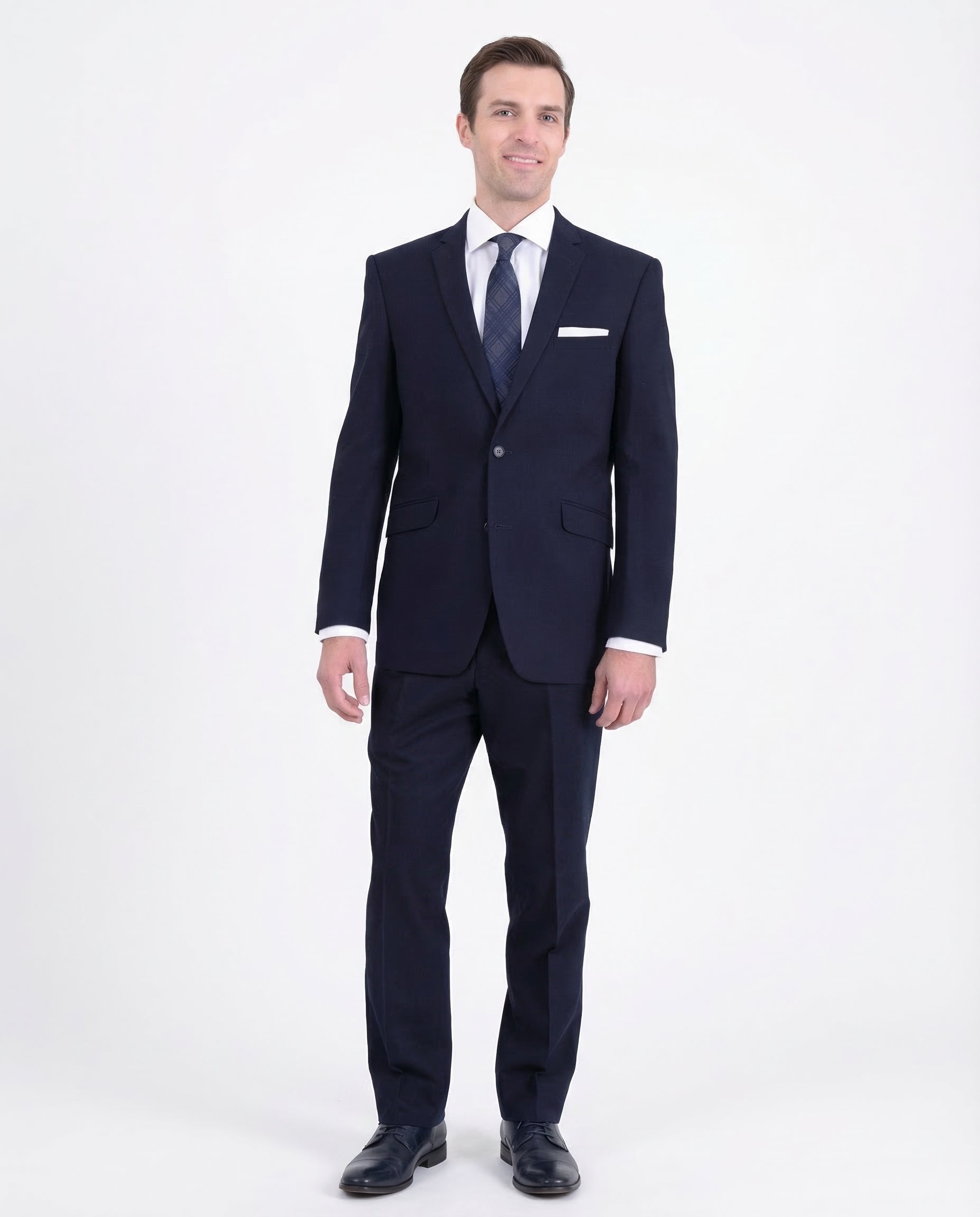Men's Raphael Slim Fit Solid Navy Blue Two Button Wool Formal Business Suit - The Suit Depot