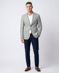 Romaster Mens Slim Fit Gray Plaid Linen Blend Blazer Sportcoat With Peak Lapels