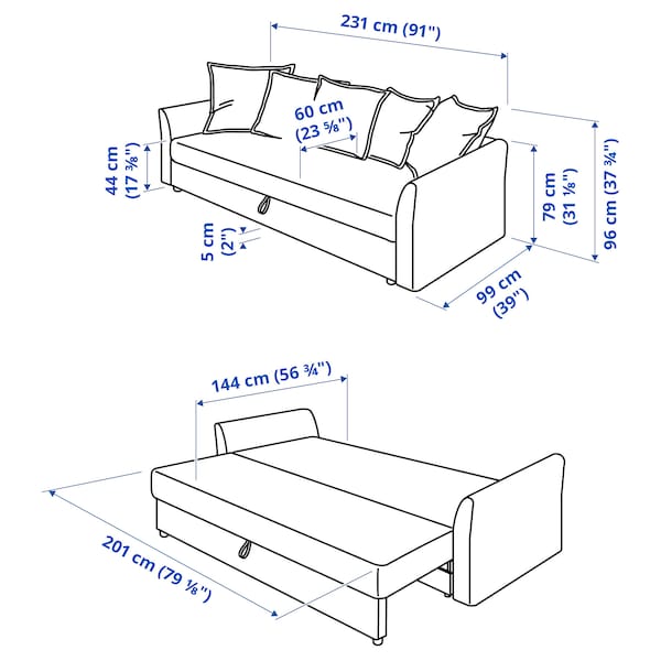 Ikea HOLMSUND - 3-seater sofa bed, Borgunda beige