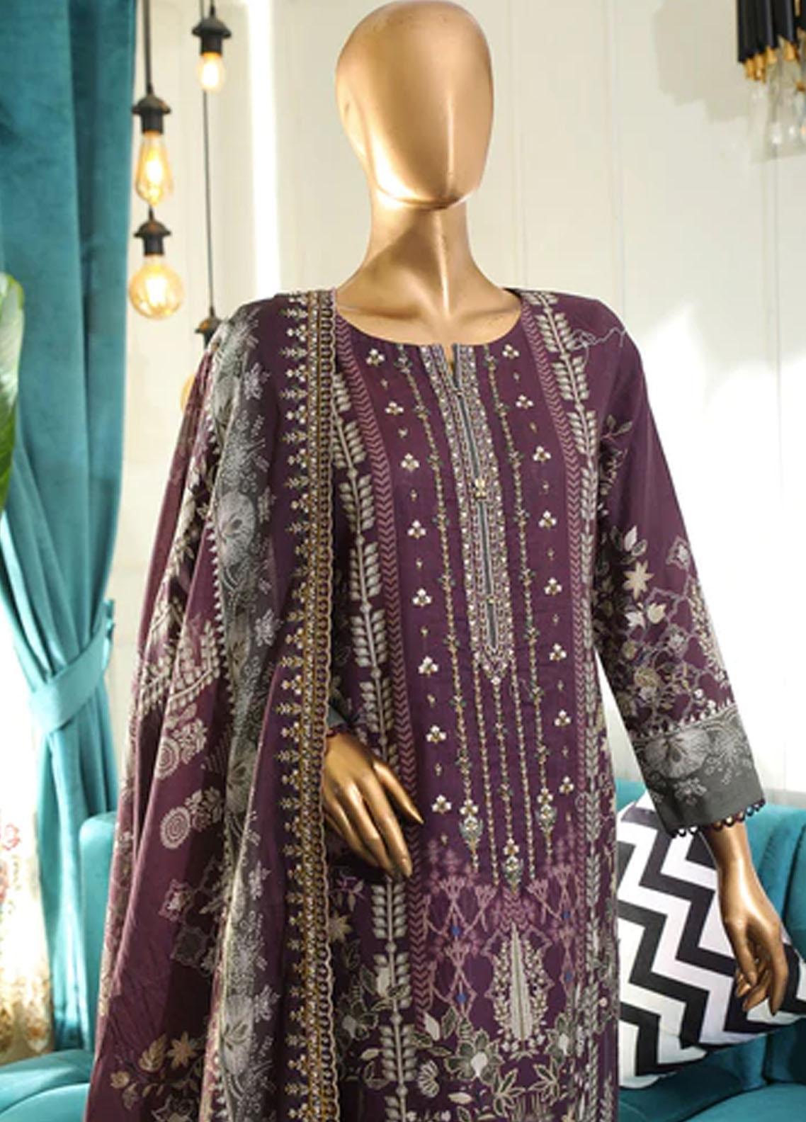 HZ Textiles Embroidered Cotton Suits Unstitched 3 Piece HZ22DKC DKC-1195-A - Winter Collection
