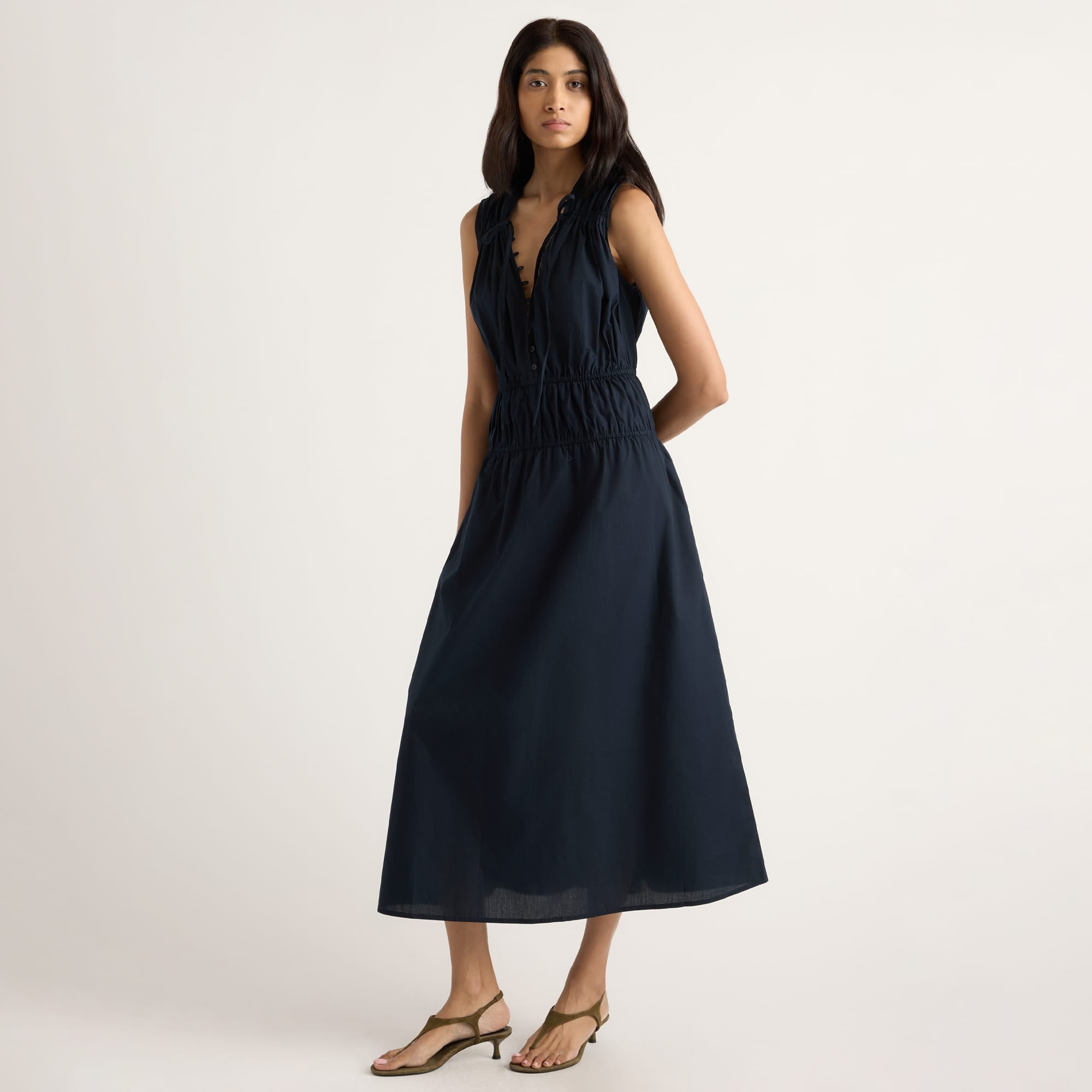 Arya | Iga Gathered Organic Cotton Maxi Dress in Size Small