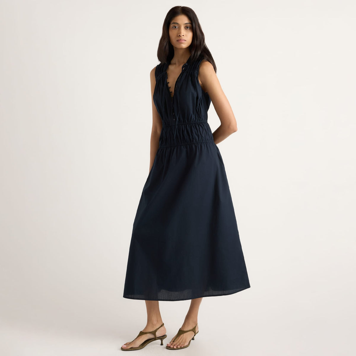 Arya | Iga Gathered Organic Cotton Maxi Dress in Size Small