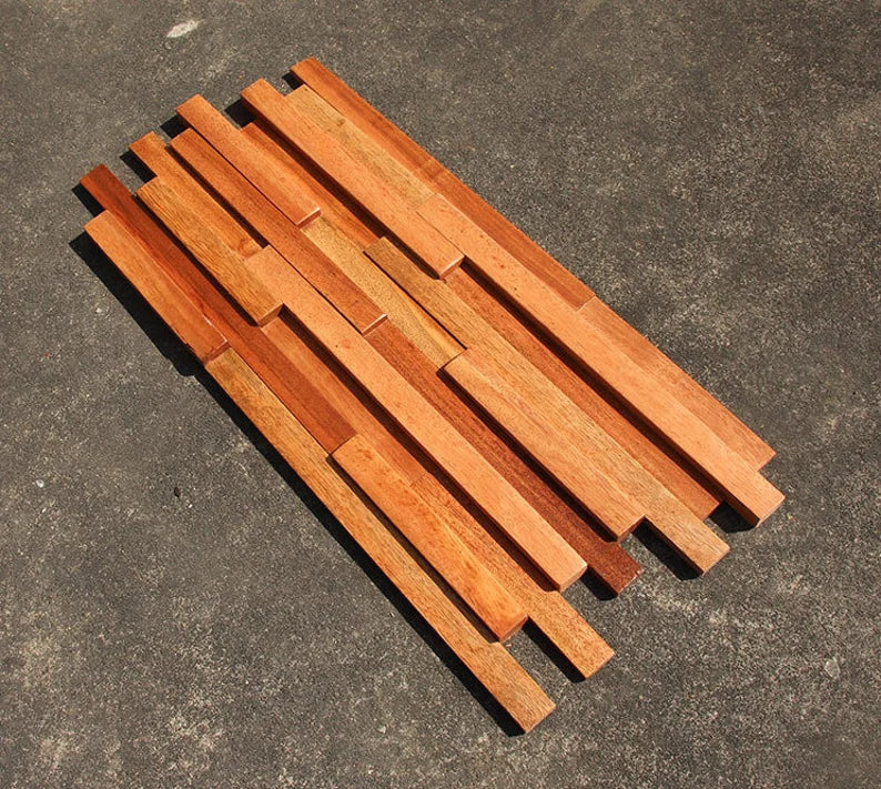 6 PCS Brick Interlocking Wood Wall Tile 3D Pattern Panel Solid Wooden Mosaic Tiles Backsplash DQ080 - My Building Shop