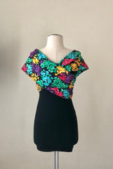 Vintage 80s stretch Off shoulder mini dress  - XS  Small