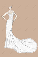 Illusion Neck Designer Lace Mermaid Wedding Dress Sketch