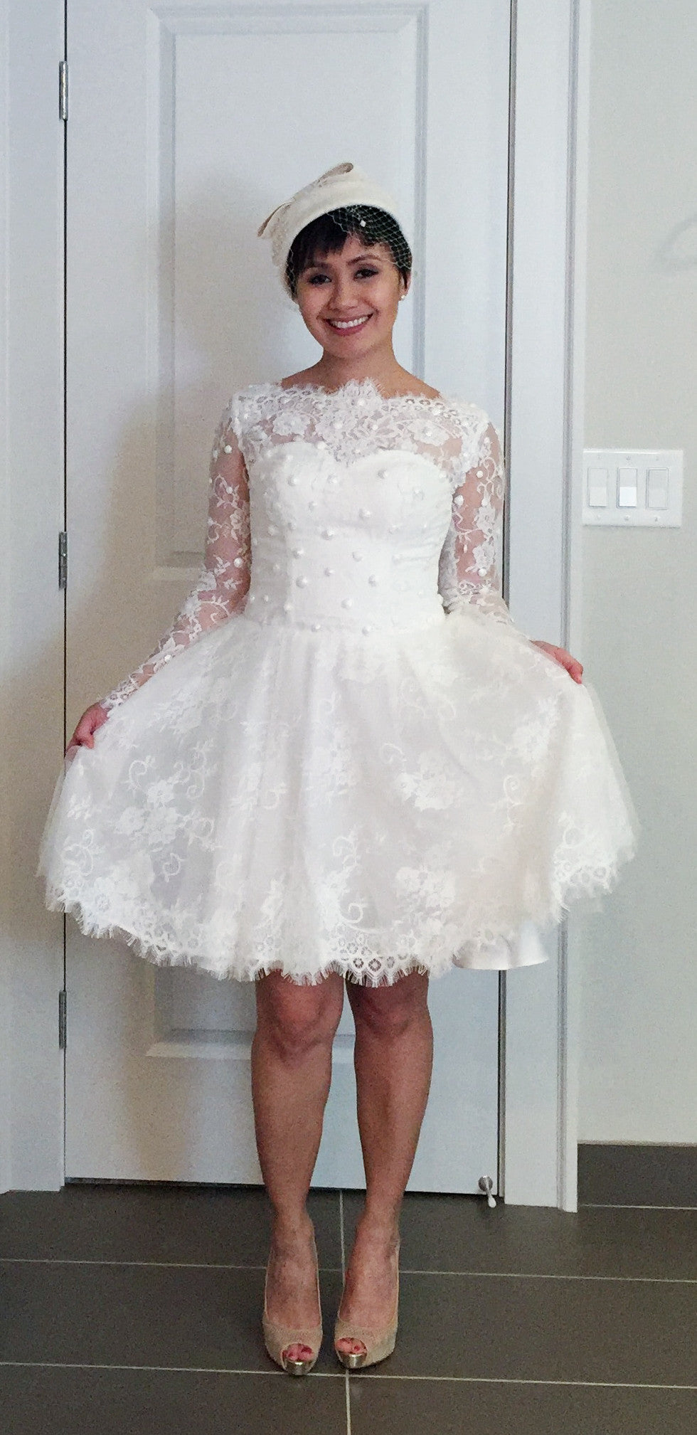 Long Sleeve Short Wedding Dress (#Claudine) - Dream Dresses by P.M.N.
