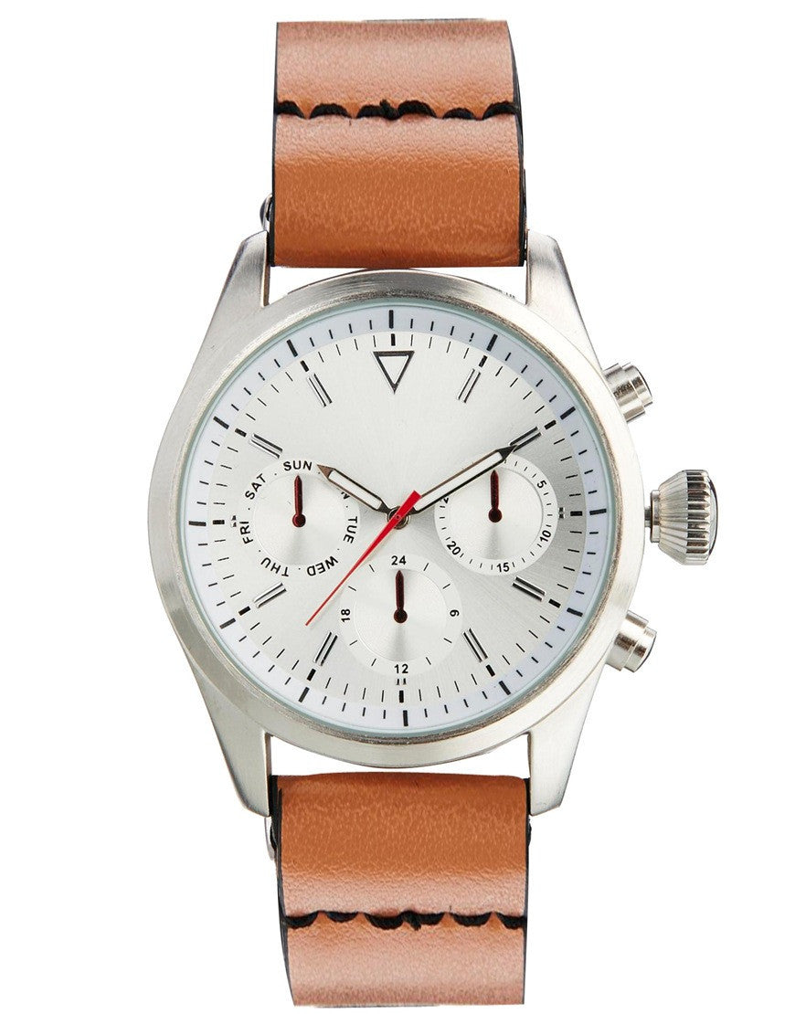 River Island Watch with Pearl Face & Tan Strap