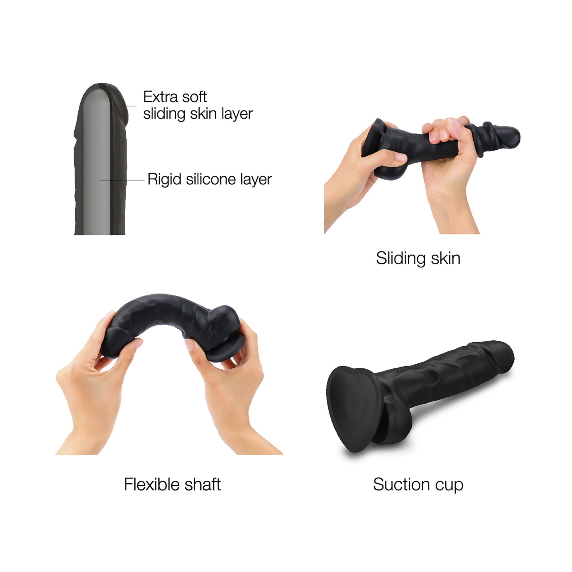 Sliding Skin Dildo Réaliste Couleur Noir