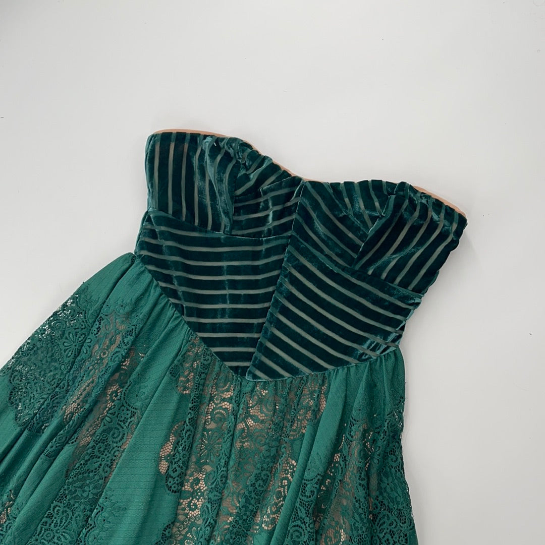 Free People Velvet + Lace Emerald Dress (0)