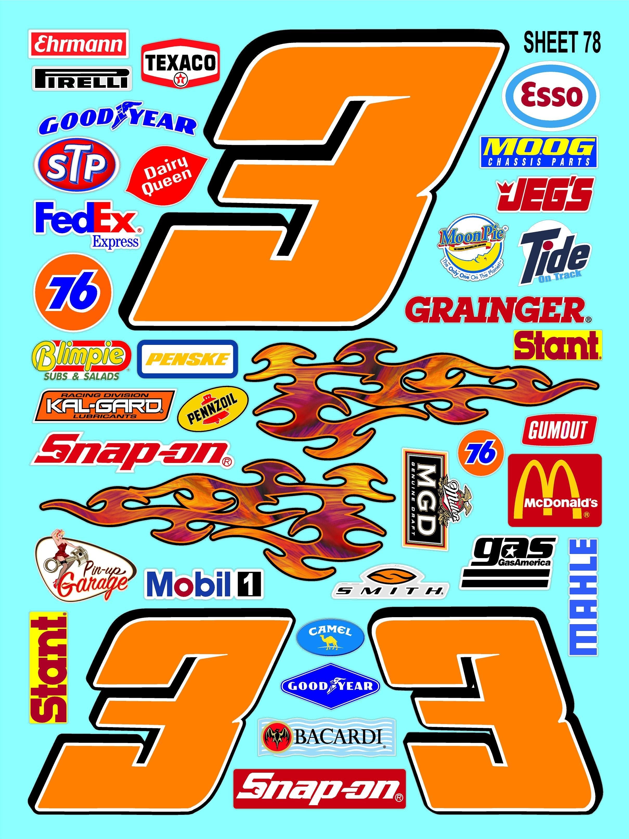 White Vinyl Gloss Sheet 78 Stockcar Vinyl R/C Racing Sponsor Sticker Small-1/24-1/16th Scale Model Decal Sticker Radio Control Lexan Body-Graphics for R/c Cars, Boats, Trucks Scale Model–Die-Cut