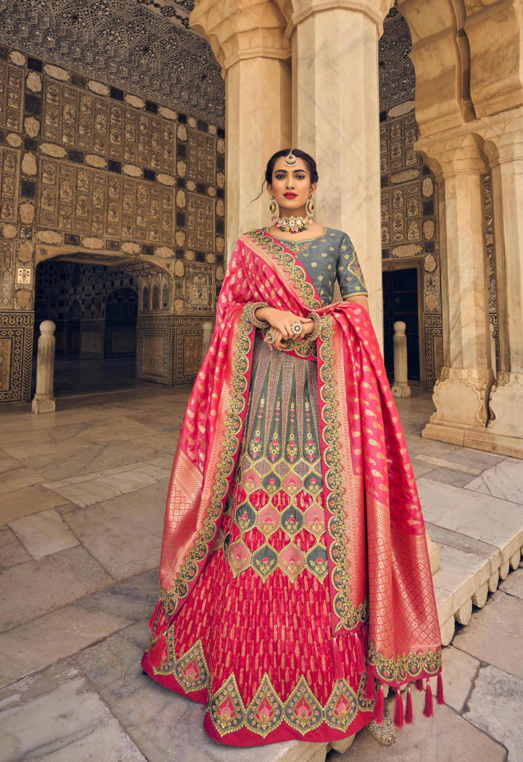 The Grey and Peachy Pink Serenity Lehenga vol 2 - Banarasi silk