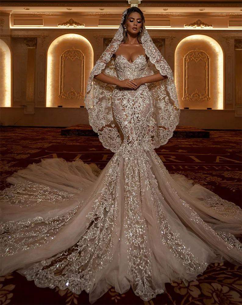 Mermaid Swarovski Dress with Veil-danddclothing-Classic Elegant Gowns,Mermaid,Royal Wedding Dresses,White