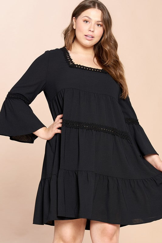 black lace long sleeve baby doll dress