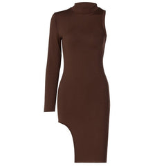 Sacramento Asymmetric Bodycon Dress - Chocolate