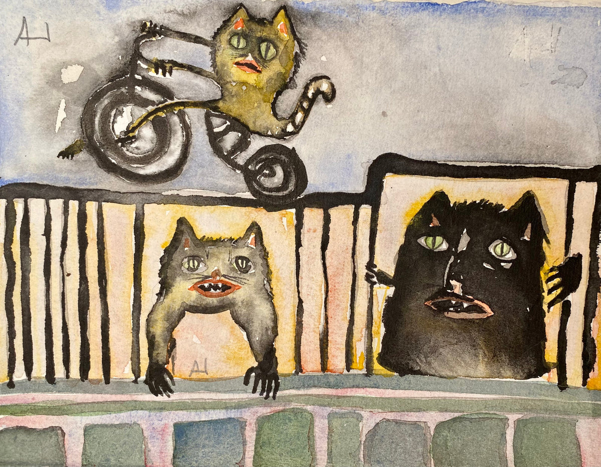 ENRIQUE ARNAUD  "ATRAPA GATOS" ACUARELA TINTA CHINA