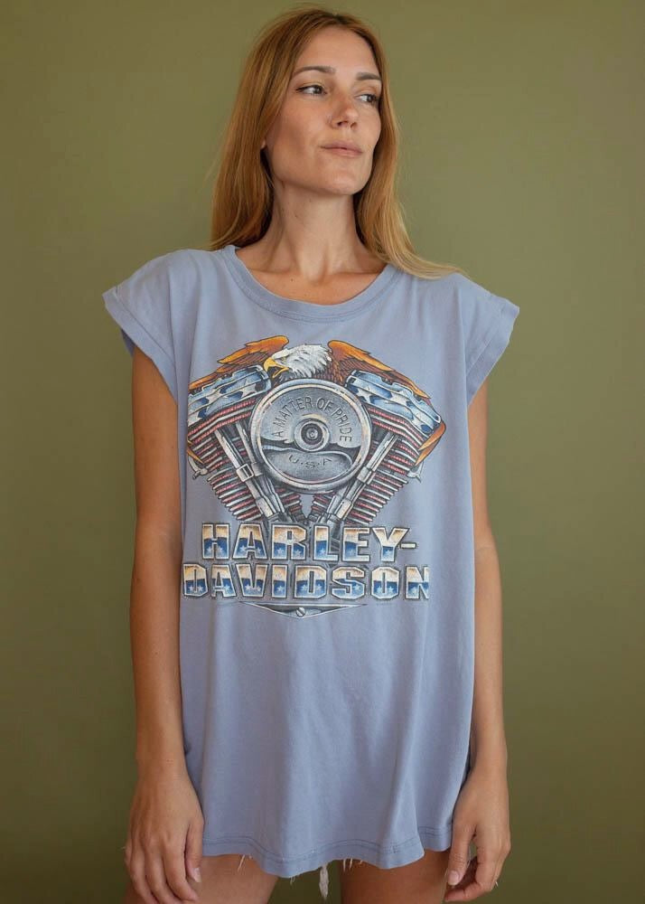 Vintage 1995 Harley V Twin Grey Muscle Tank