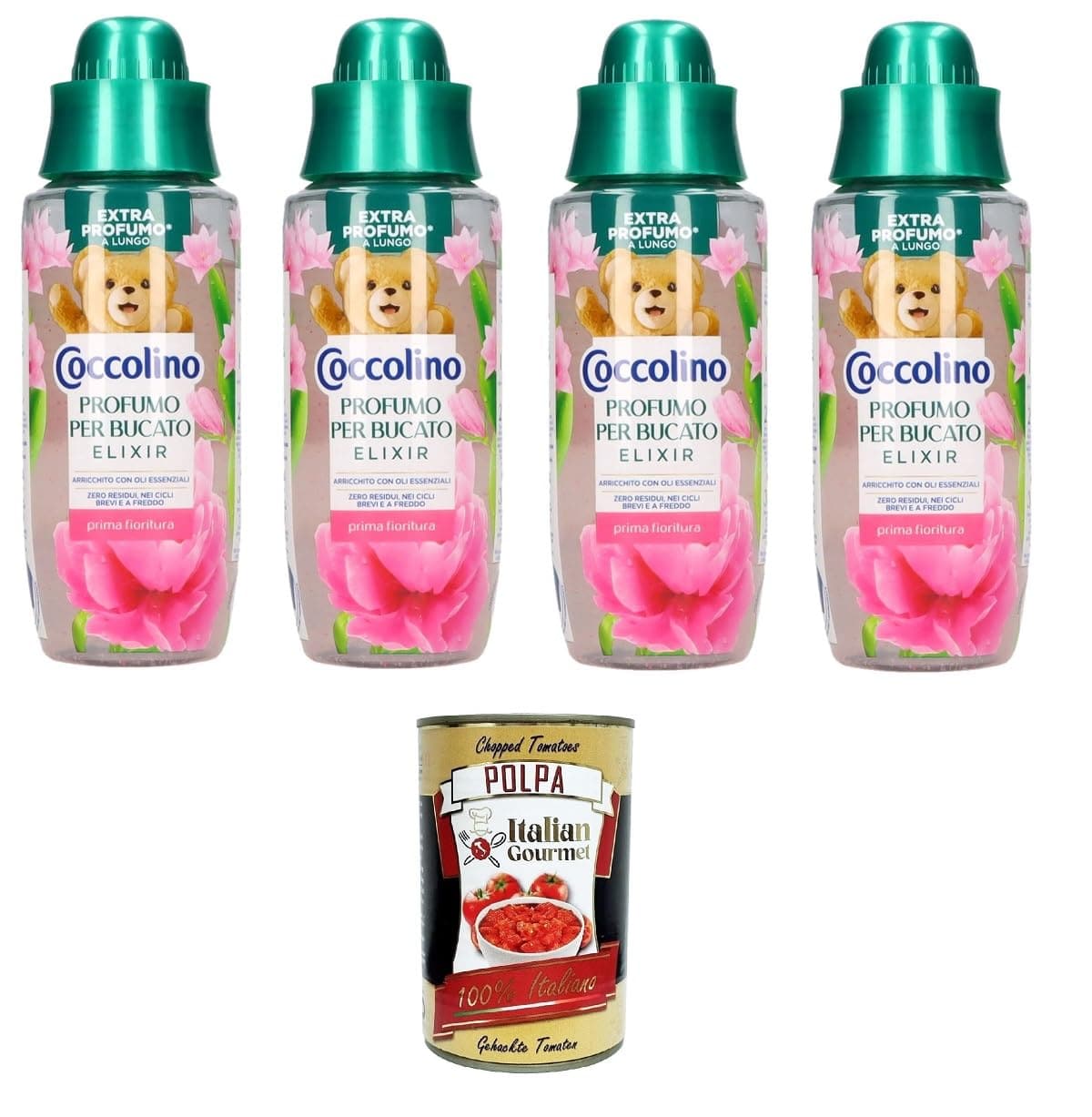 Coccolino Profumatore bucato prima fioritura Wäscheparfümeur vor der Blüte 4x342ml inkl. Italian Gourmet polpa 400g Original italienisch