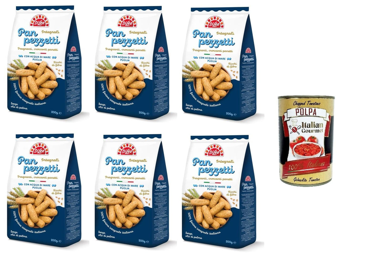Italian Gourmet Knäckebrot Di Leo Panpezzetti Integrali con acqua di mare Vollkorn-Panpezzetti mit Meerwasser -6x200 gr.+ Italian Gourmet Polpa di Pomodoro 400g 8032804040014