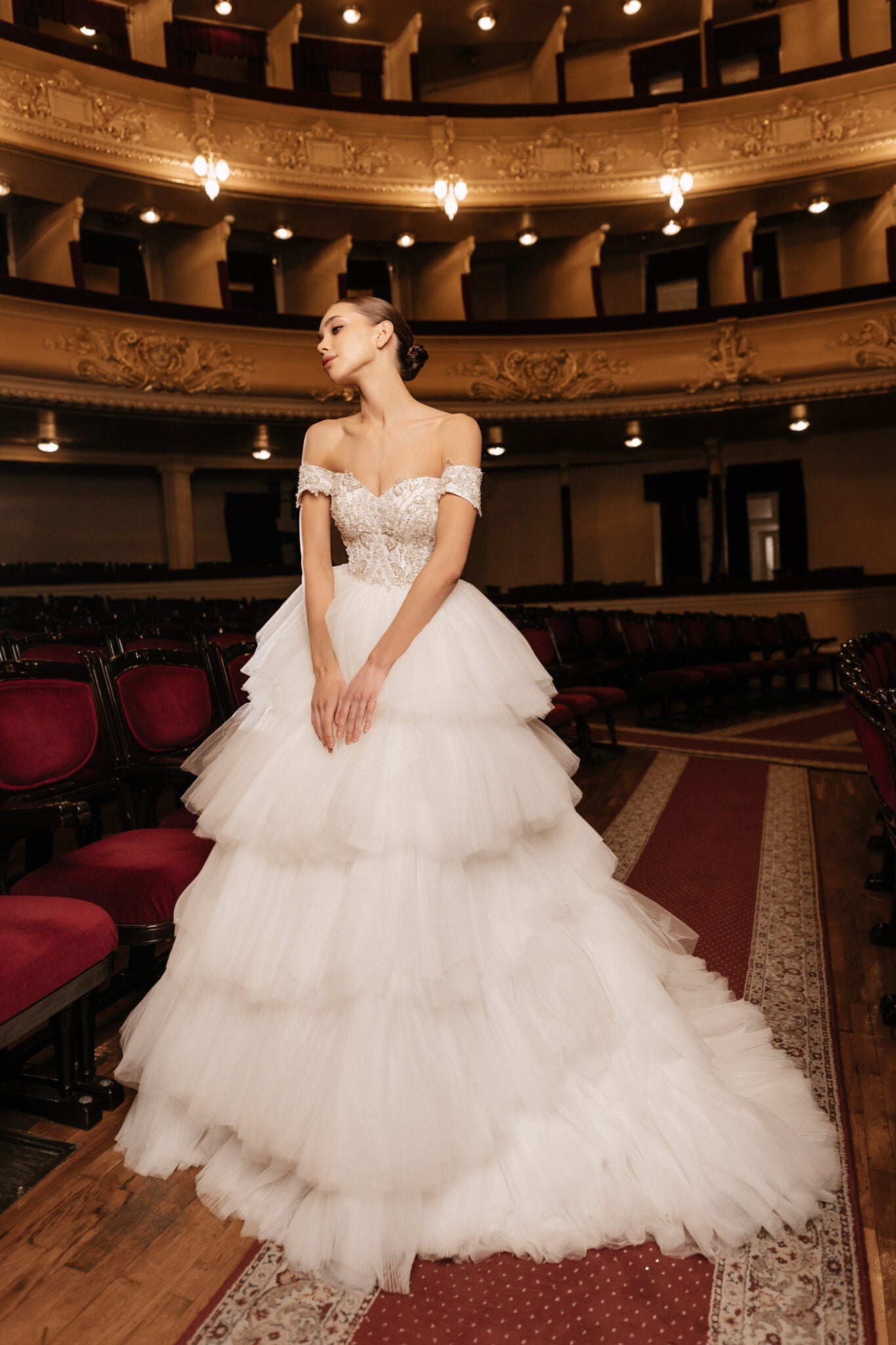 Ivory A - Line Wedding Dress with Pleated Skirt – Layered Tulle Ruffle Dress with Lace Corset Plus Size – RAFFAELLA - WonderlandByLilian