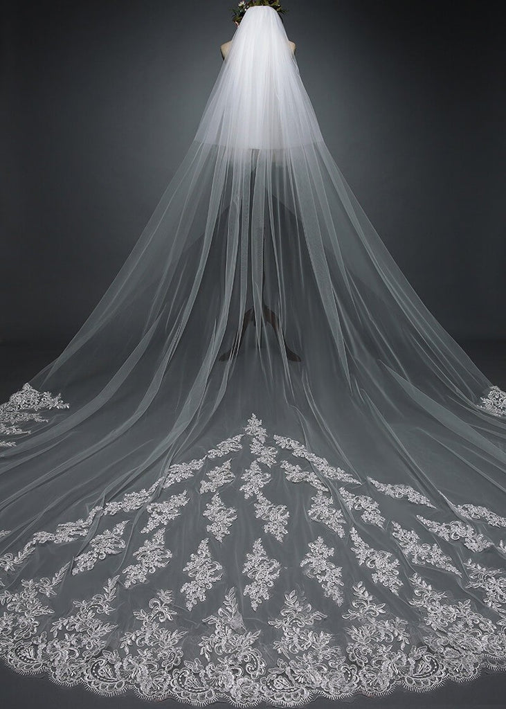 Roycebridal Ivory Lace Cathedral Veils with Blusher Customized