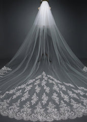 Roycebridal Ivory Lace Cathedral Veils with Blusher Customized