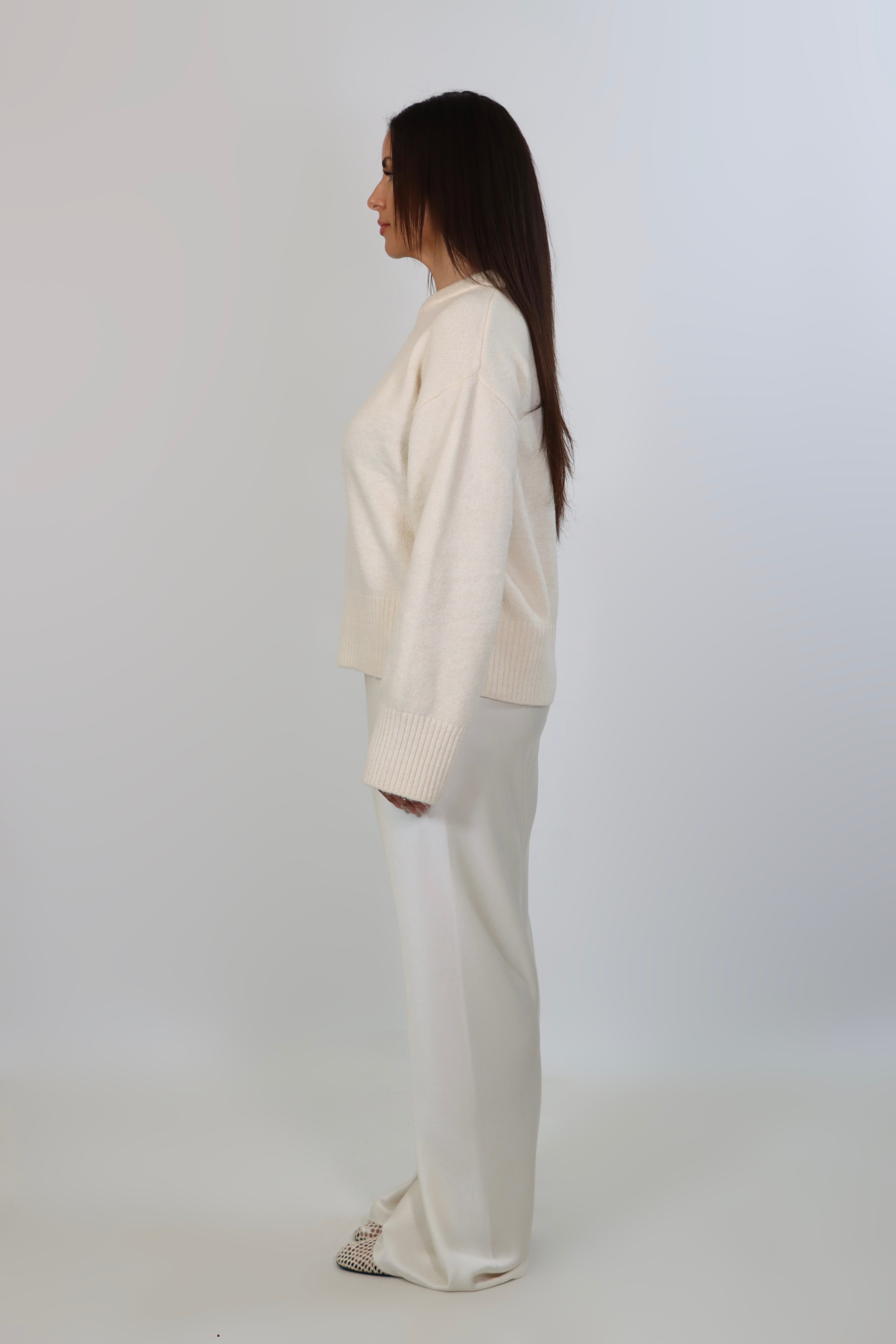 white satin pants with flowy drape and wide leg – plus size - April Seven