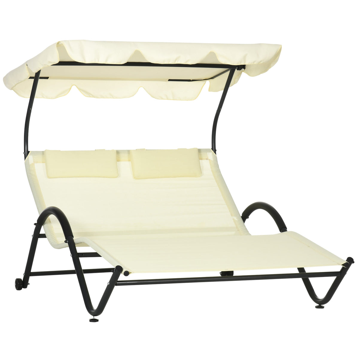 Outsunny Patio Chaise Lounge Chair Outdoor w Sunshade Roof Wheels Breathable Mesh Bed Pillows