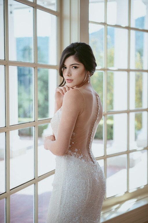 Jinza Bridal Sequined - Bling Mermaid Low Back Wedding Guest Dress, Champion Ivory