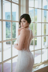 Jinza Bridal Sequined - Bling Mermaid Low Back Wedding Guest Dress, Champion Ivory