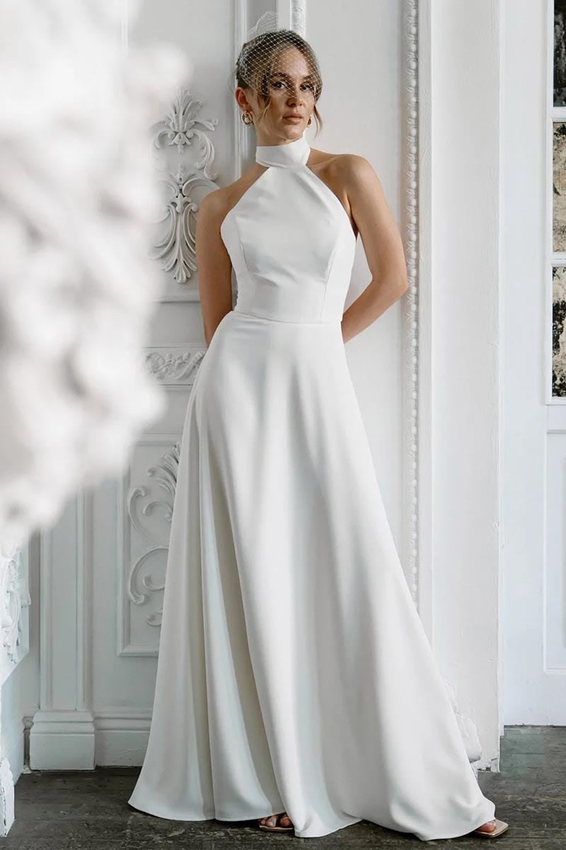 Juliette Halter Satin Wedding Dress | JewelClues